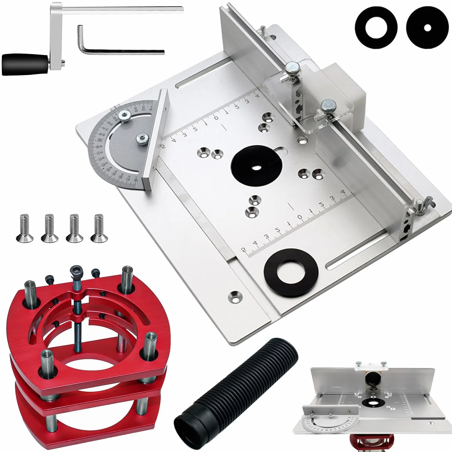 Mesa Fresadora para Madera Aluminio, Kit De Sistema De ElevacióN De Mesa Para Fresadora, SujecióN De 4 Mordazas, Router Table Lfit para CarpinteríA, Ranurado Y Recorte (Aleación de aluminio)