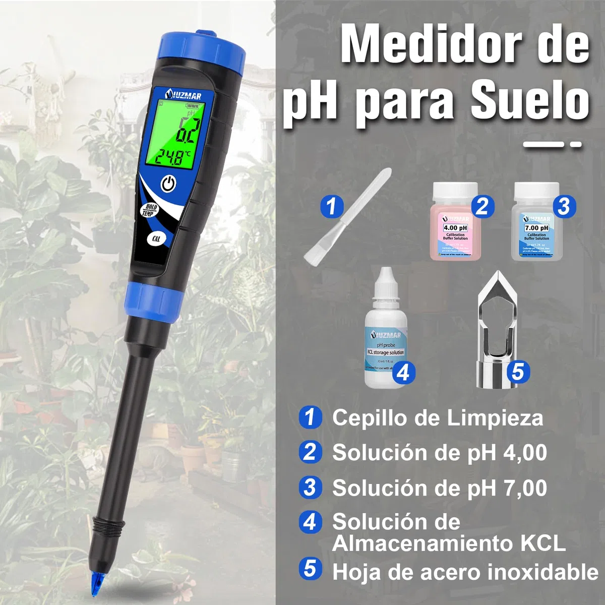 UIUZMAR Medidor de pH del Suelo, Medidor Electrónico de pH para Plantas, Probador de pH del Suelo, Medidor de pH Digital para Tierra y Agua, Hidroponia