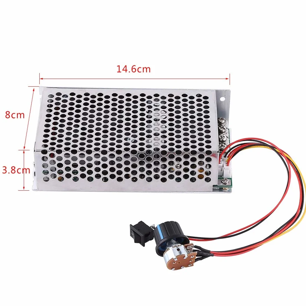 Jadeshay Regulador de Velocidad PWM 10-50V 100A 3000W Controlador de Velocidad del Motor CC 12V 24V 36V 48V Ajustable con Reversible Interruptor de Control y Potenciómetro y Disipación del Calor