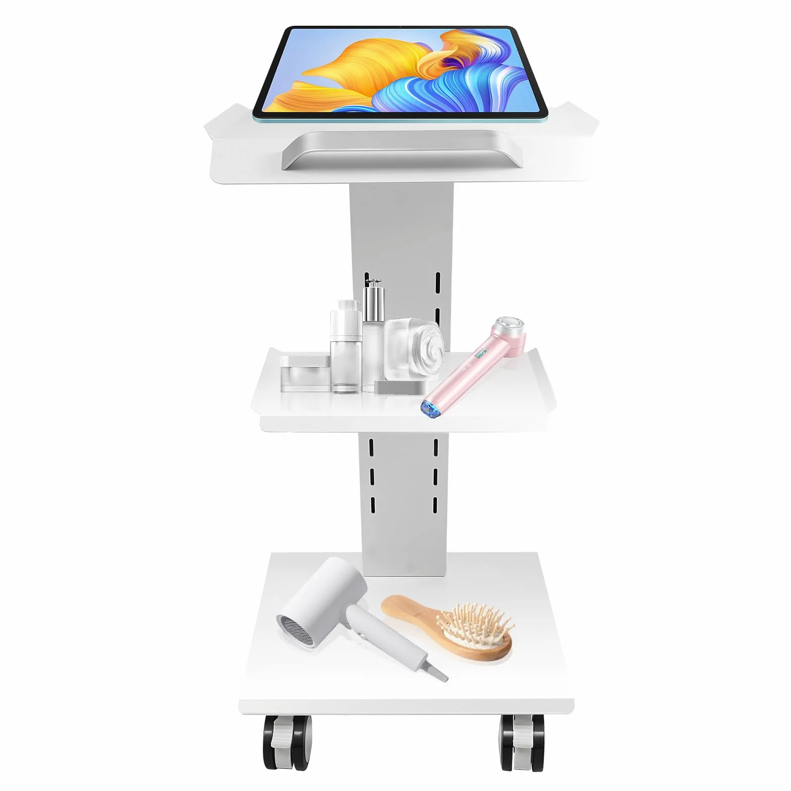 Carrito de laboratorio multifunción con ruedas de 3 niveles con enchufes, capacidad de carga de 100 kg, carrito de clínicas con bandeja para instrumentos, utilizado en clínicas, hospitales, salones de
