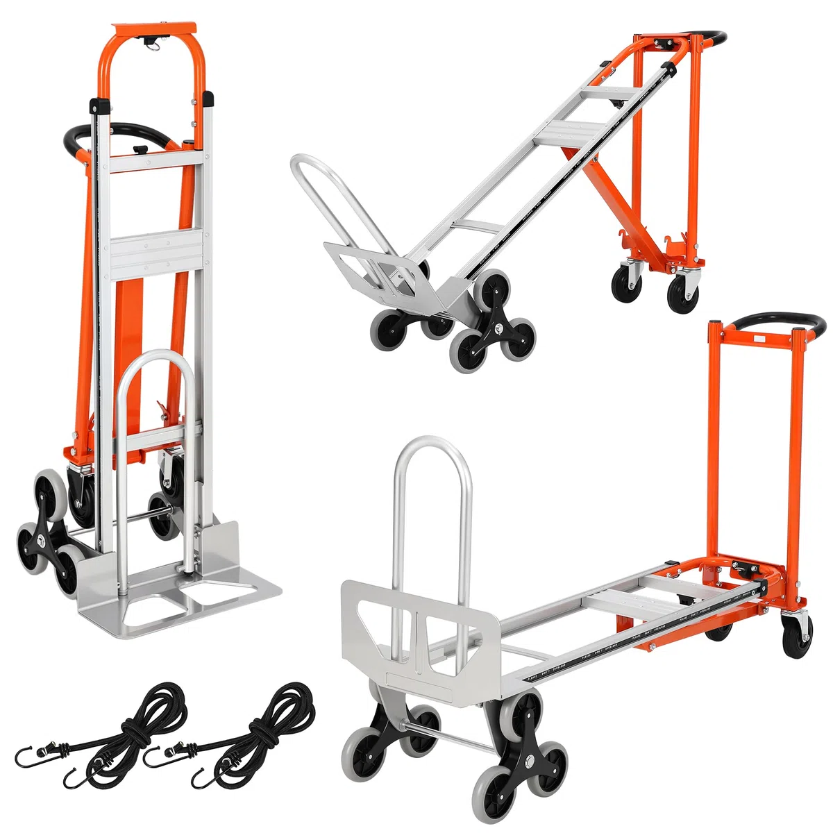 Carretilla Plegable 3 en 1, Carretilla con Ruedas para Subir Escaleras Resistentes a Pinchazos, Capacidad de Carga de 340 Kg, Material de Aleación de Aluminio, Correas Elásticas