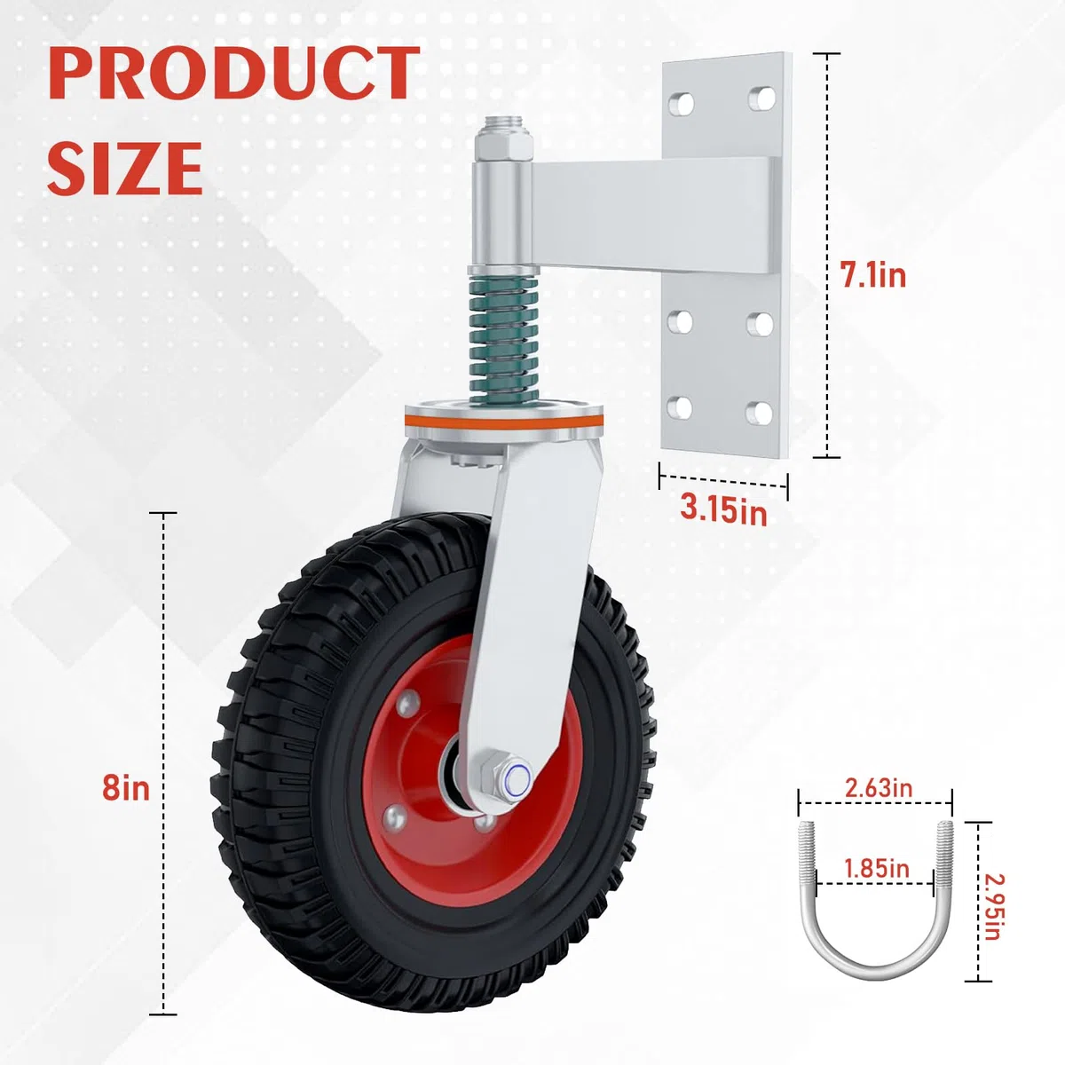 Rueda de puerta de valla de 8 pulgadas, ruedas giratorias con tornillos, rodillos tubulares amortiguadores con resorte, rueda con suspensión robusta, para puertas tubulares, puertas de metal, puertas