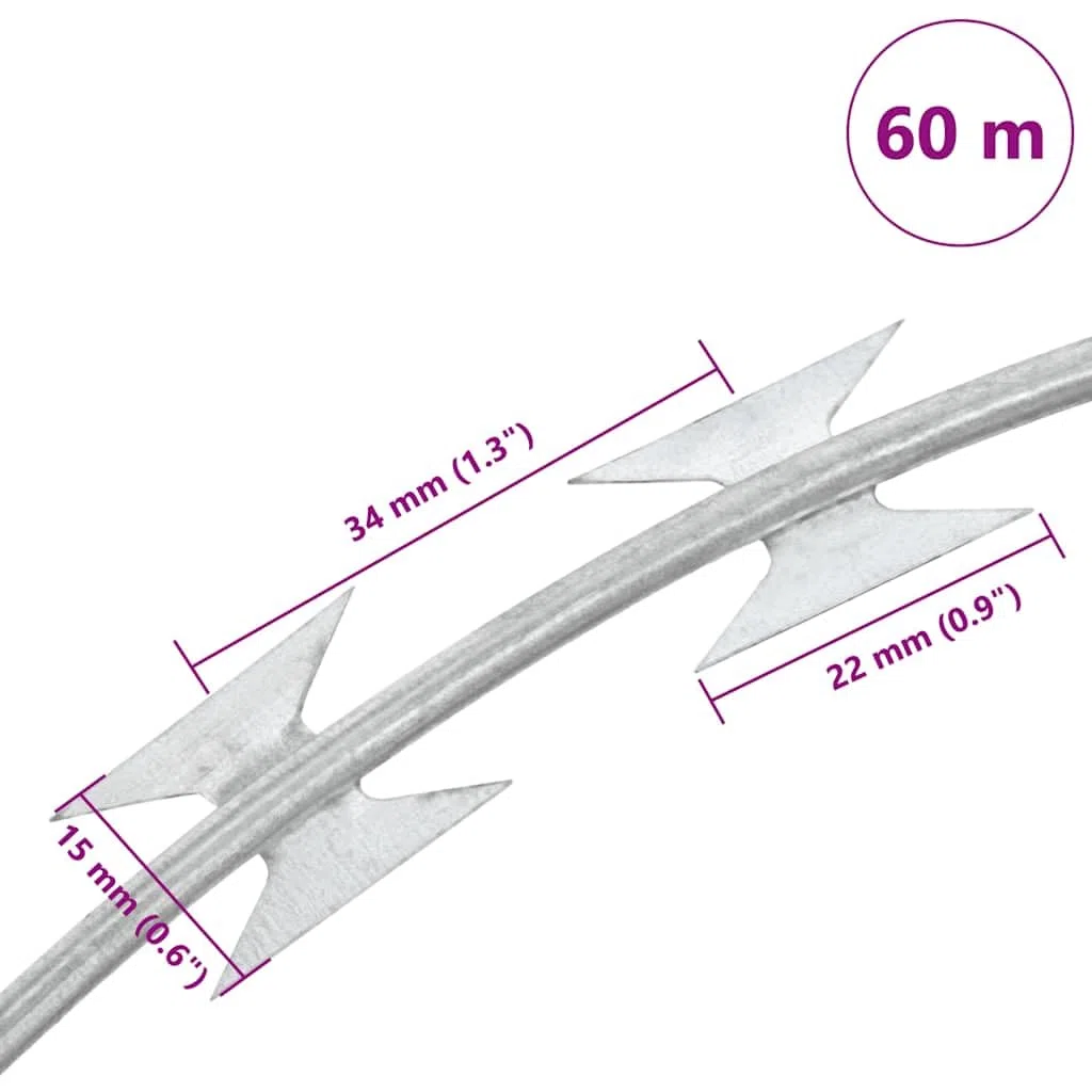 vidaXL Alambre de Espino Acero Galvanizado 60 m Rollo Pinchos para Alambrada