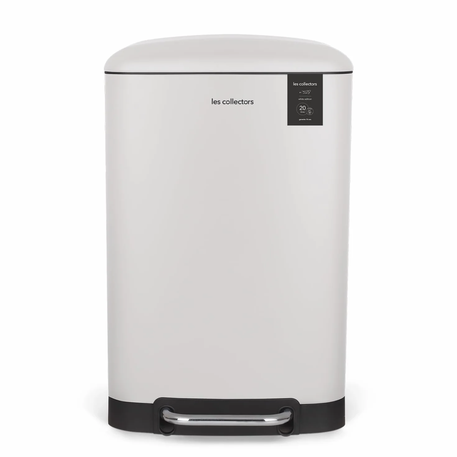 Les Collectors, Cubo de cocina a pedal N°528, Acero inoxidable, Capacidad 20L, Compatible con bolsas de 30L, Compacto, Práctico, Cierre silencioso, Cubeta interior extraíble, Acabado mate, Blanco