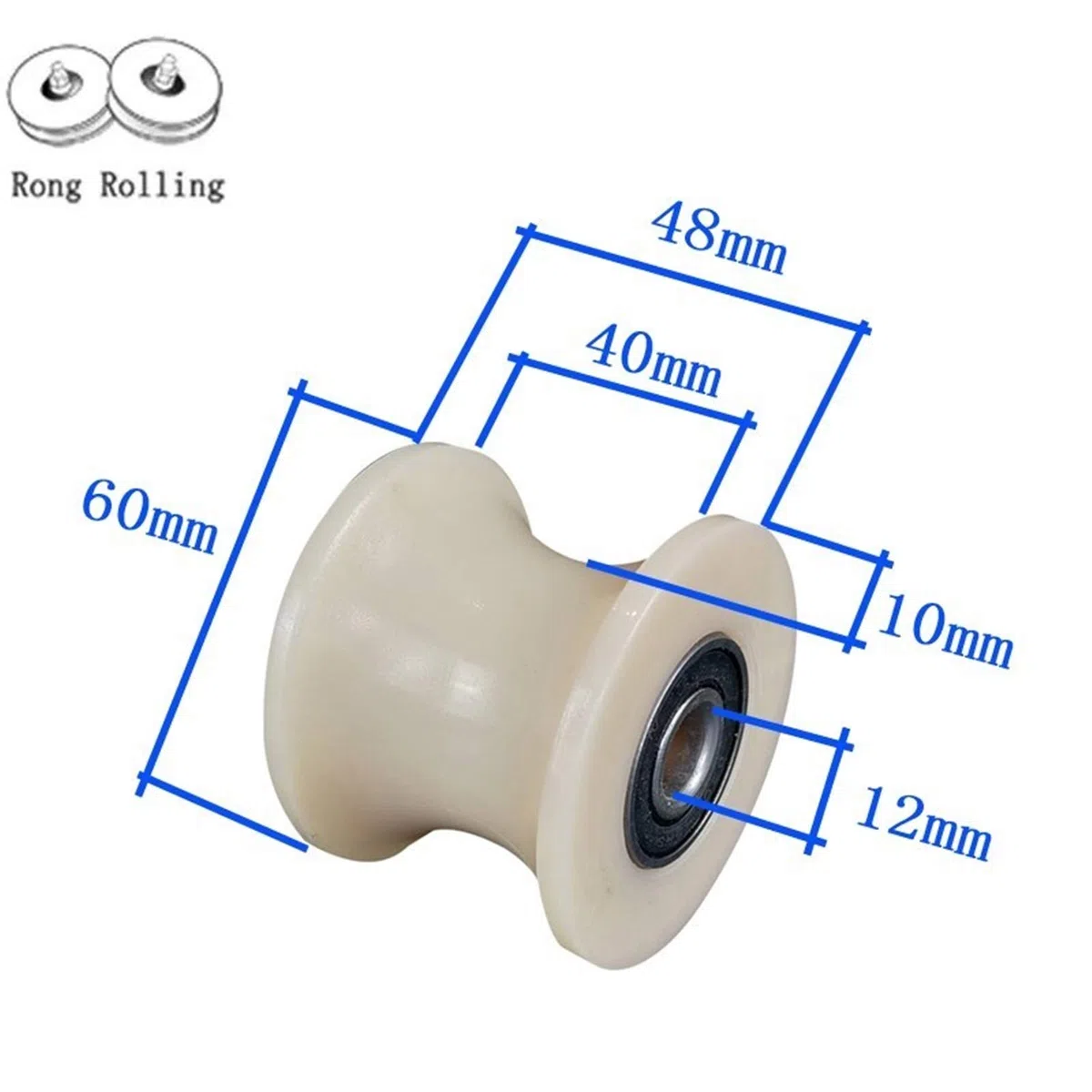 Haoweiwei HWW-Wheels, 4pcs correderas 60 mm diámetro del Rodillo Nylon ranurado, Espesor 48 mm, 50 mm de diámetro Ranura en U, la Rueda de Nylon Puerta con Dobles 6201RS cojinetes.