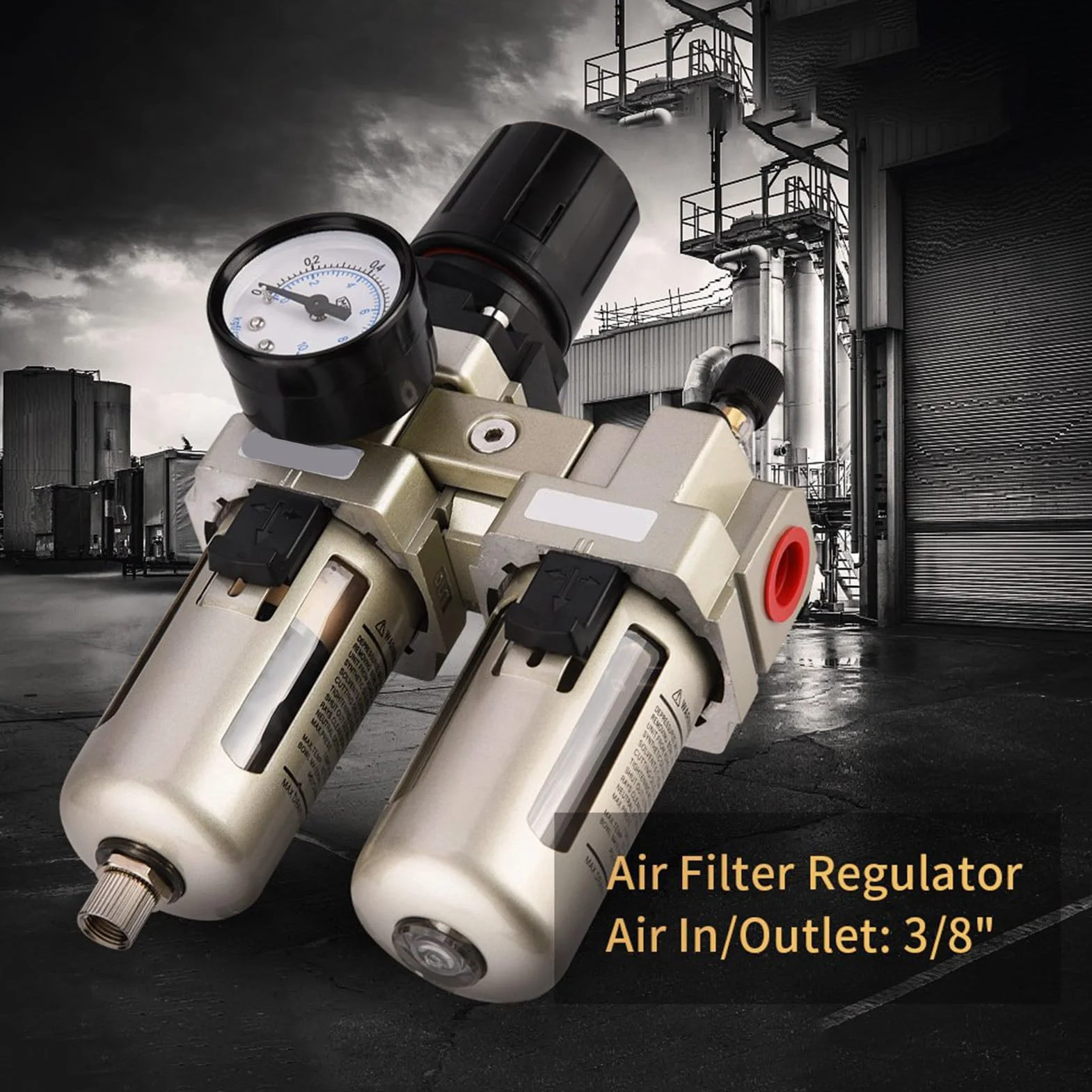 Regulador de Filtro y Lubricador de Aire Comprimido, AC3010-03, Combinado con Filtro de Agua y Separador de Humedad, Entrada 3/8", Aleación de Aluminio, Presión 0.05-0.85MPa