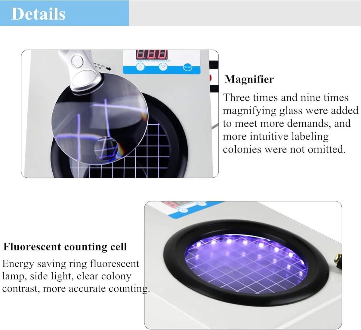 Contador de colonias bacterianas 3/9 Veces, Equipo de Prueba de bacterias microbianas, comprobador de microbiología, Detector de bacterias