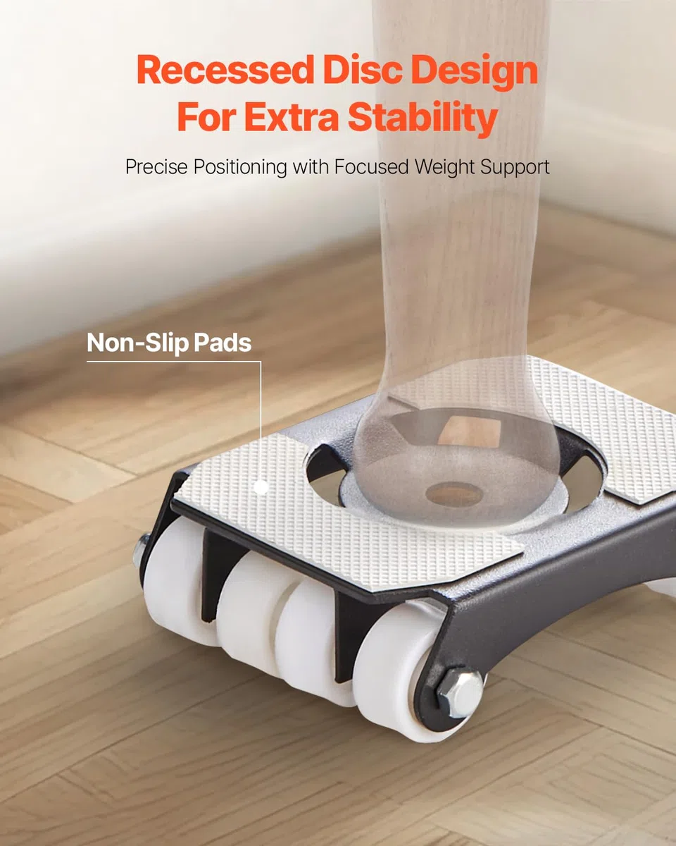VEVOR 4 PCS Plataforma Rodante para Muebles Carga de 340 kg, Transportador de Muebles Resistente con Ruedas, Estructura de Doble Fila y Ocho Ruedas y Panel de Acero al Carbono para Mover Muebles