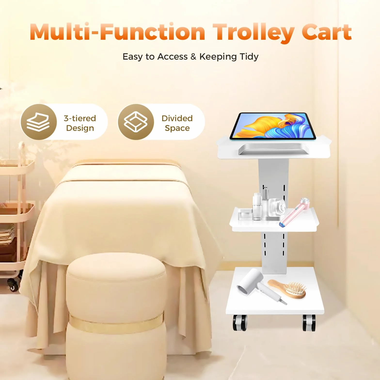 Carrito de laboratorio multifunción con ruedas de 3 niveles con enchufes, capacidad de carga de 100 kg, carrito de clínicas con bandeja para instrumentos, utilizado en clínicas, hospitales, salones de