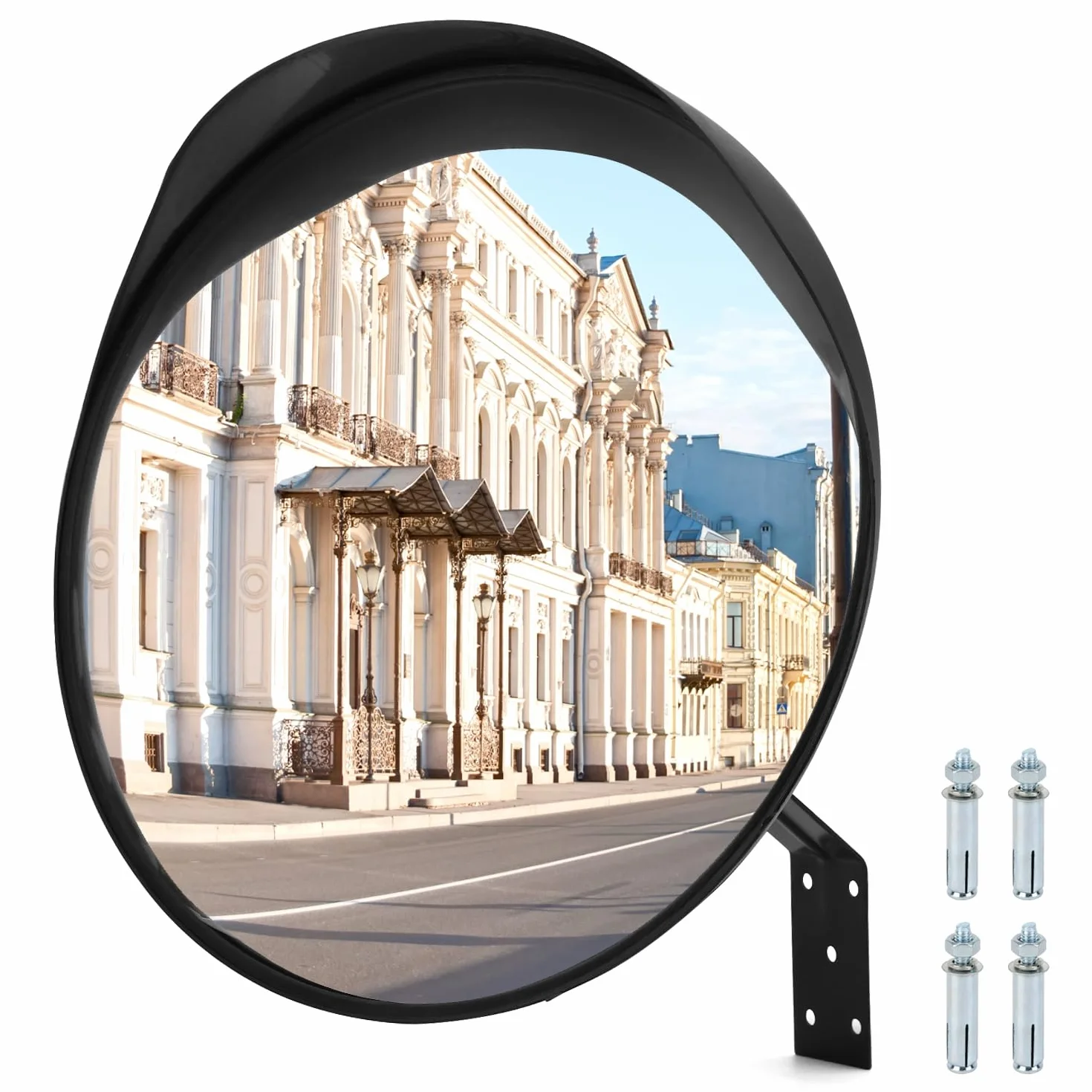 QWORK® Espejo Convexo 40 cm, Espejo de Seguridad, Espejo de Tráfico de Gran Angular Ajustable, Espejo de Tráfico para Salidas, para Garaje, Camino
