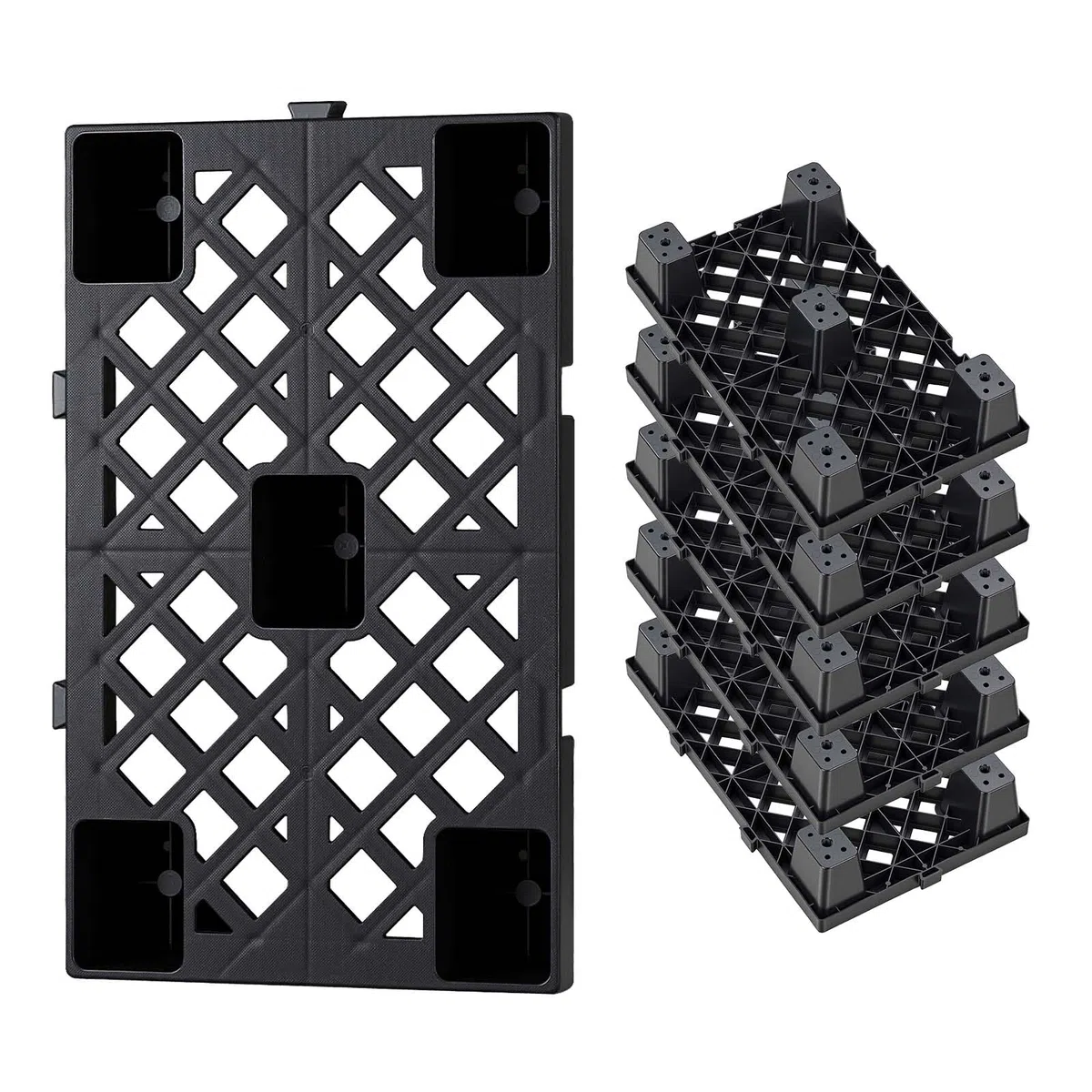 VEVOR Palet de Plástico, Capacidad de 1000 kg/m², Palet de Almacenamiento Apilable con Rejilla Ventilada, Superficie Antideslizante para Almacén Logística Uso Doméstico, 500 x 305 x 100 mm, 6 Unidades