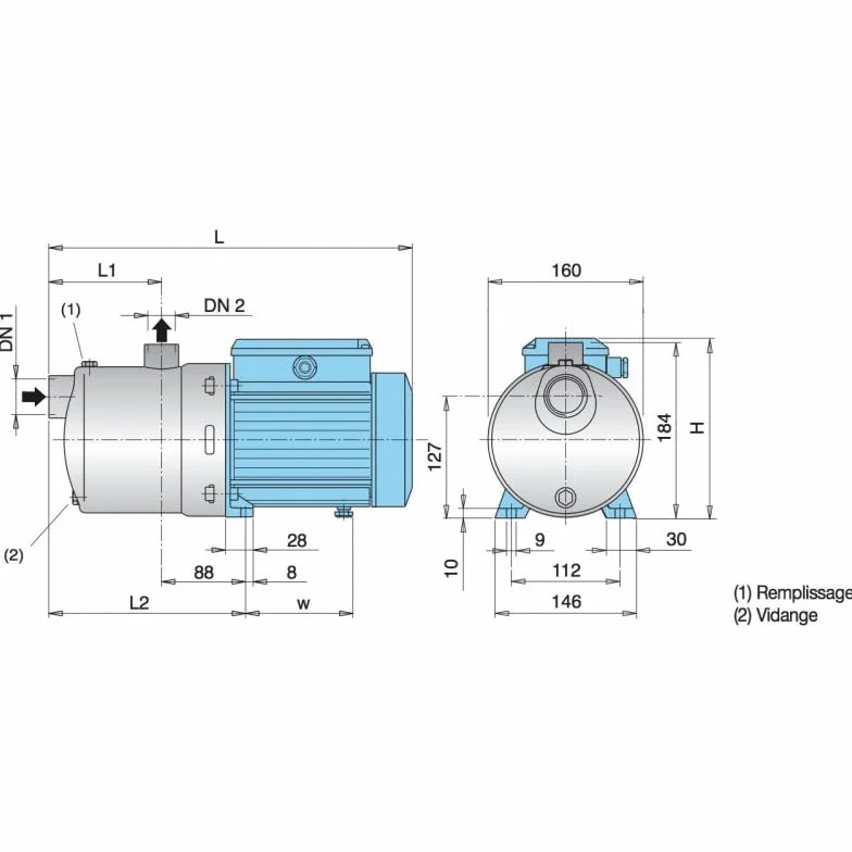 Bomba de agua doméstica e industrial multietapa horizontal Calpeda MXH205 - Trifásico 380V - Hasta 4,8 M3/H - Pozos poco profundos - Suministro de agua limpia - Jardinería y riego