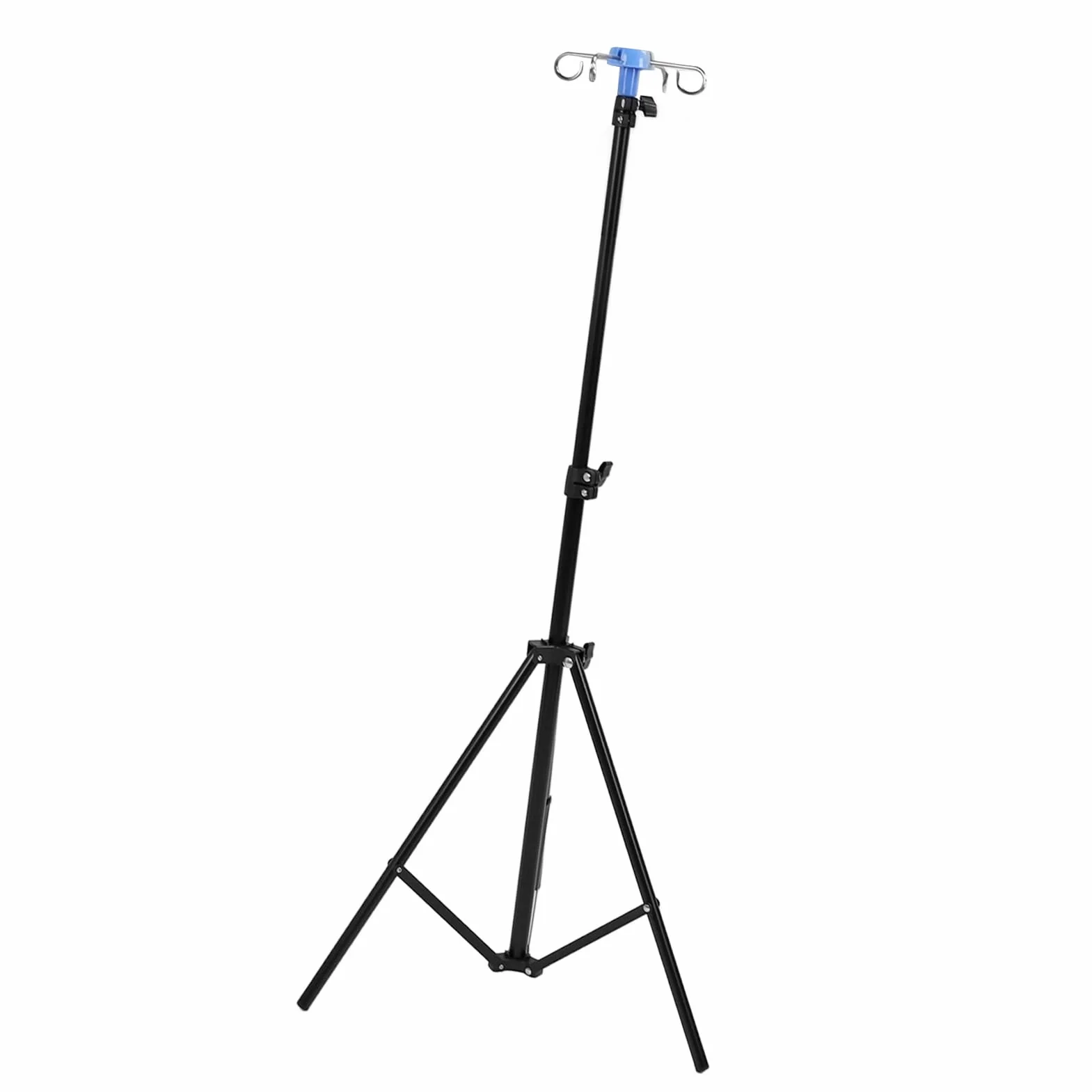 Soporte IV Portátil, Base Trípode Ajustable con 4 Ganchos, Altura Plegable y Material Resistente para Bolsas Intravenosas o Diálisis