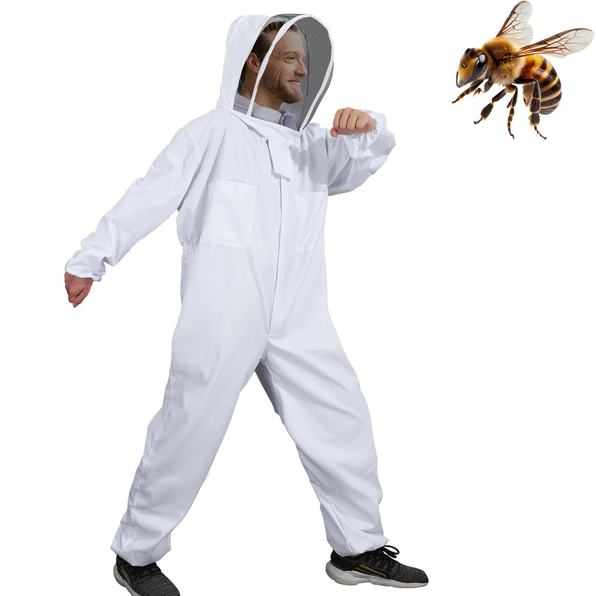 Moontay Coton complète du Corps Apiculture Vêtements Veil Capuche Gants Chapeau Vêtements Lapin de Protection Apiculture Suit Simonthebeekeeper Conséquence d'équipement X-Large Blanc