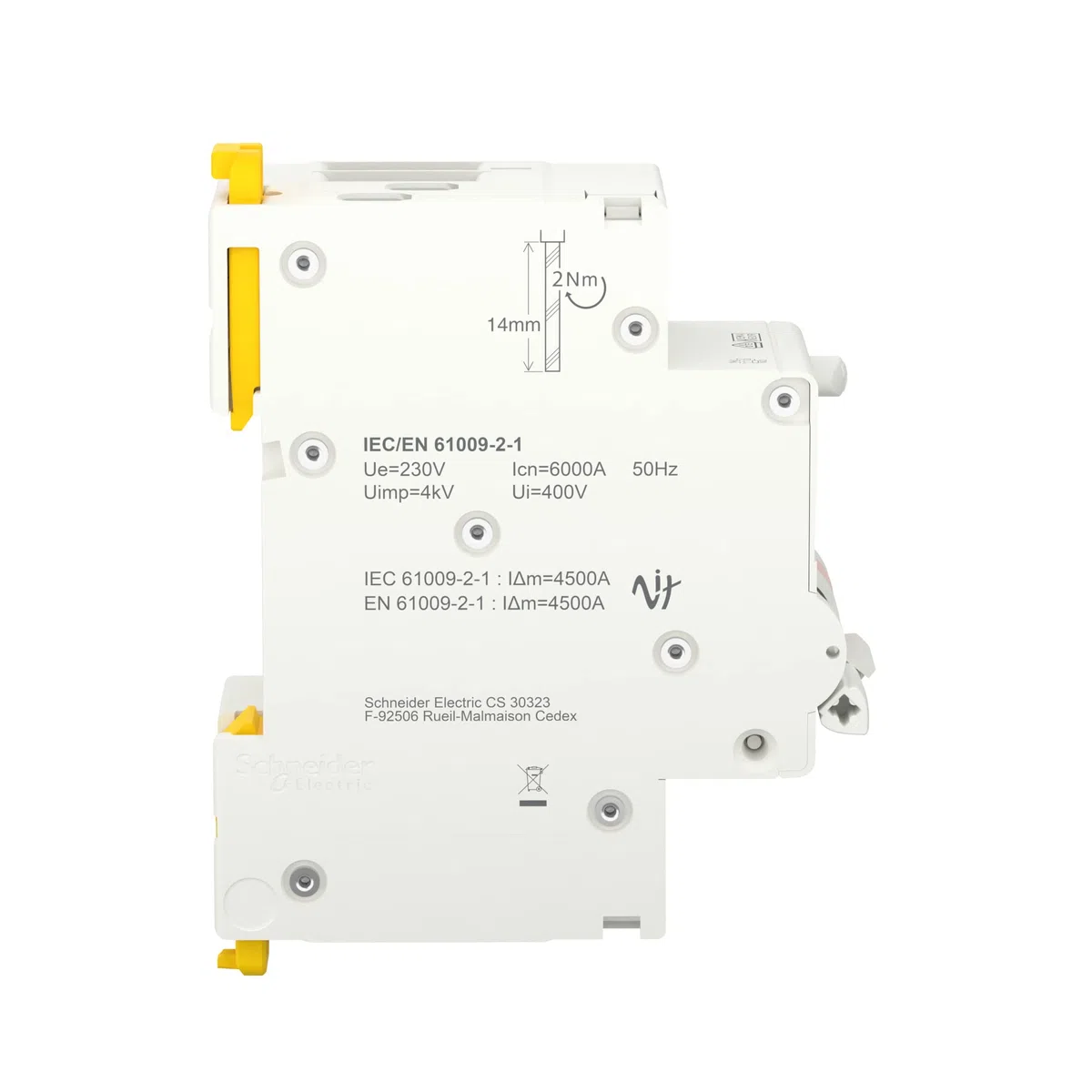 Schneider Electric FI LS RESI9 1P+N 16A B 30MA TYP A 6KA, R9D01616, Gris