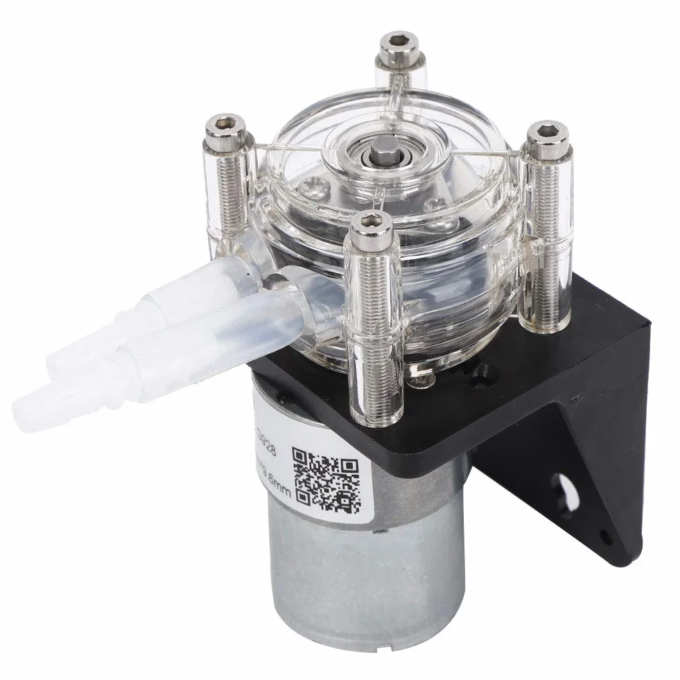 Bomba Peristáltica de Acero Inoxidable, 12V/24V DC, 500 ml/min, Cabezal Transparente PC, 3 Rodillos, con Bases y Conector, 12V