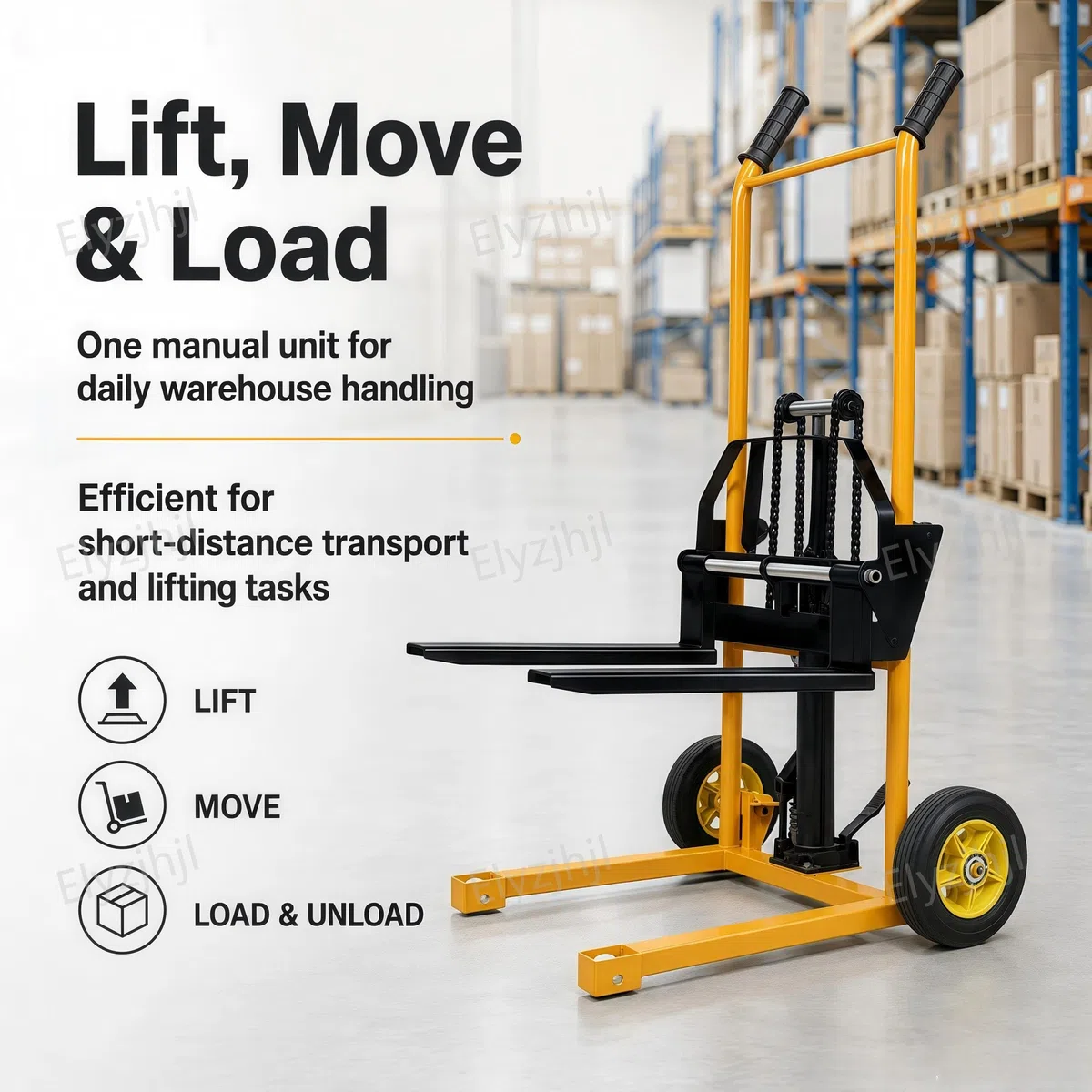 Apilador Hidráulico con Cabrestante Carga de 200 kg, Mesa Elevadora Hidráulica, Carretilla Manual Elevación de 90 cm, Apiladoras Plegable y Portátil, con Ruedas, para Fábricas, Almacenes