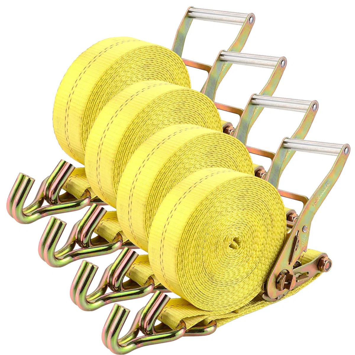 DAJAVE 4 correas tensoras de 50 mm x 8,5 m, 5000 kg con trinquete y gancho, correa de amarre resistente para motocicletas, correas de amarre para asegurar la carga