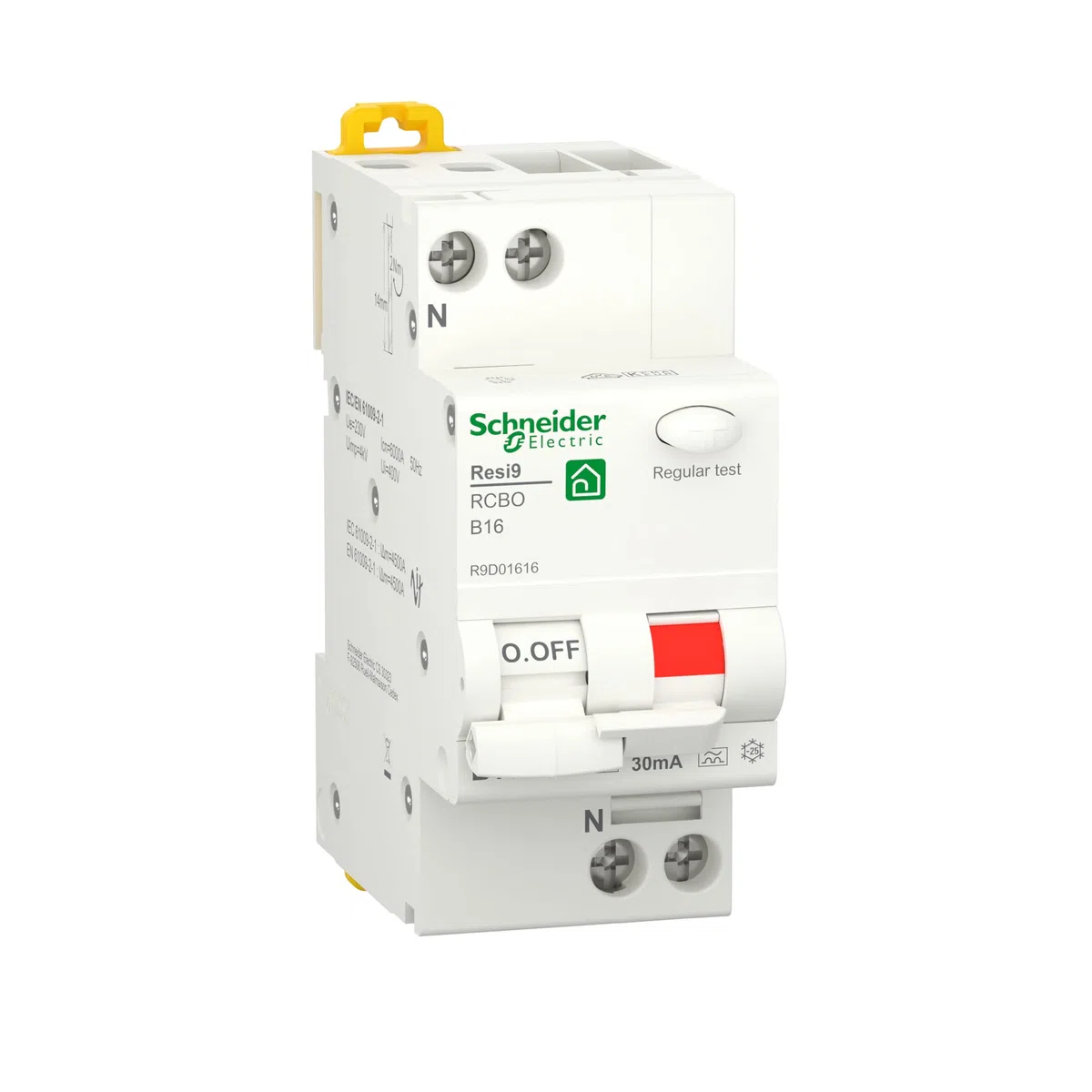 Schneider Electric FI LS RESI9 1P+N 16A B 30MA TYP A 6KA, R9D01616, Gris