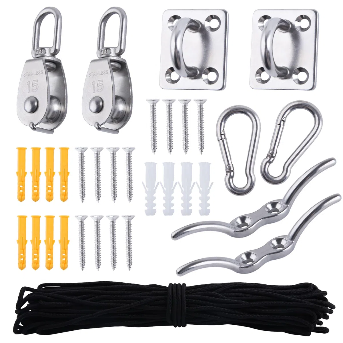 LEONTOOL M15 Kit de sistema de polea de acero inoxidable Polea única Bloque Cable de alambre Rueda de remolque de alambre colgante con cuerda de nylon para levantar equipos de gimnasia